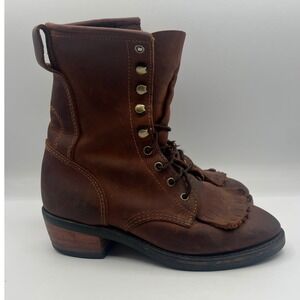 Durango Vibram Leather Kiltie Logger Boots 9M Brown Lace Up Workwear Heritage